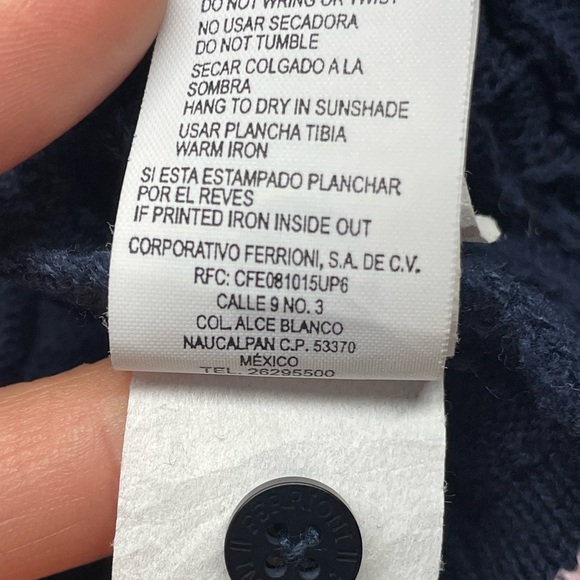 Ferrini Girl Navy Cable Knit Cardigan with Pink and Yellow Strip Accents Size 10 - Picture 5 of 6